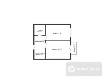 48.2 м², 1-комнатная квартира, этаж 13 из 16, 48 м², изображение - 4