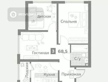 69 м², 3-комнатная квартира, этаж 5 из 9, 69 м², изображение - 4