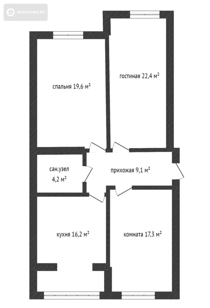 88.8 м², 3-комнатная квартира, этаж 3 из 5, 89 м², изображение - 1