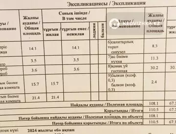 3-бөлмелі пәтер, қабат 12 барлық қабат саны 15, 110 м², 12-нобай