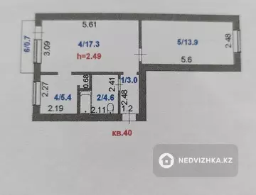 2-комнатная квартира, этаж 4 из 5, 44 м²
