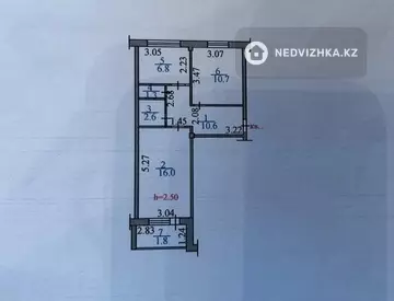 2-бөлмелі пәтер, қабат 5 барлық қабат саны 5, 50 м², 10-нобай