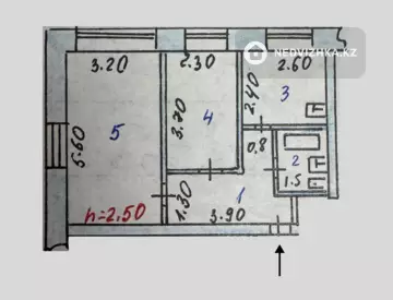 2-комнатная квартира, этаж 1 из 3, 43 м²