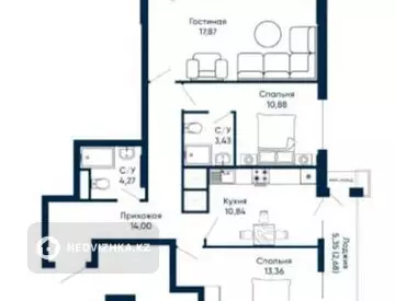 3-бөлмелі пәтер, қабат 10 барлық қабат саны 15, 80 м², 1-нобай