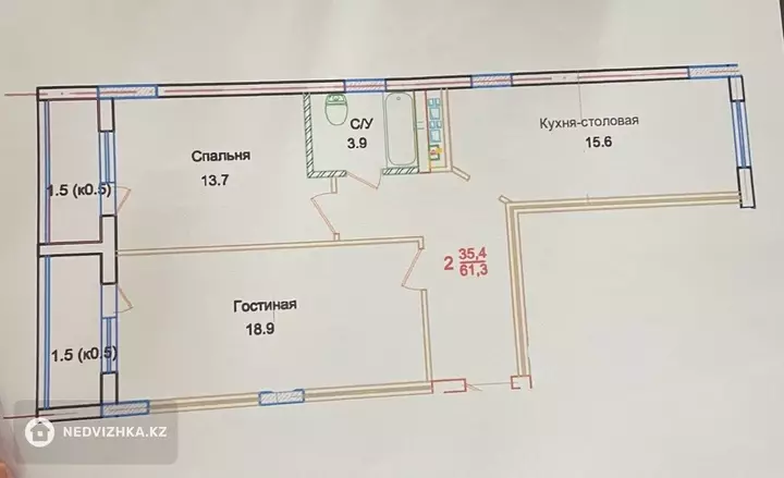 2-комнатная квартира, этаж 10 из 13, 62 м², фотография 2