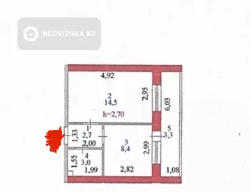 1-бөлмелі пәтер, қабат 7 барлық қабат саны 9, 32 м², 1-нобай