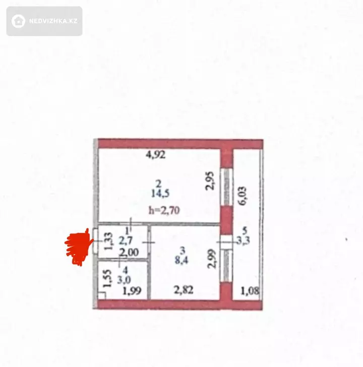1-бөлмелі пәтер, қабат 7 барлық қабат саны 9, 32 м²