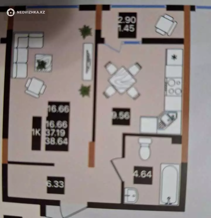 1-комнатная квартира, этаж 3 из 7, 39 м²