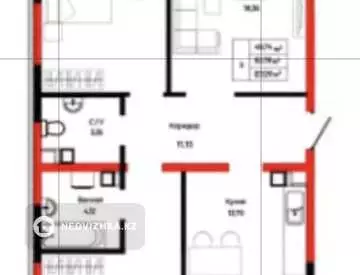 3-бөлмелі пәтер, қабат 4 барлық қабат саны 9, 87 м², 4-нобай