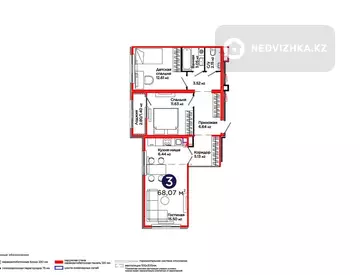 3-бөлмелі пәтер, қабат 4 барлық қабат саны 14, 68 м², 12-нобай