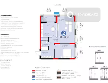 2-комнатная квартира, этаж 15 из 16, 65 м², миниатюра 1