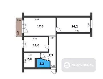 3-комнатная квартира, этаж 5 из 5, 62 м², миниатюра 7