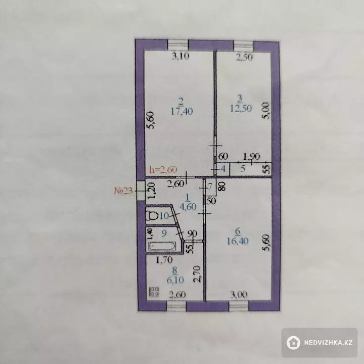 3-комнатная квартира, этаж 1 из 5, 62 м²