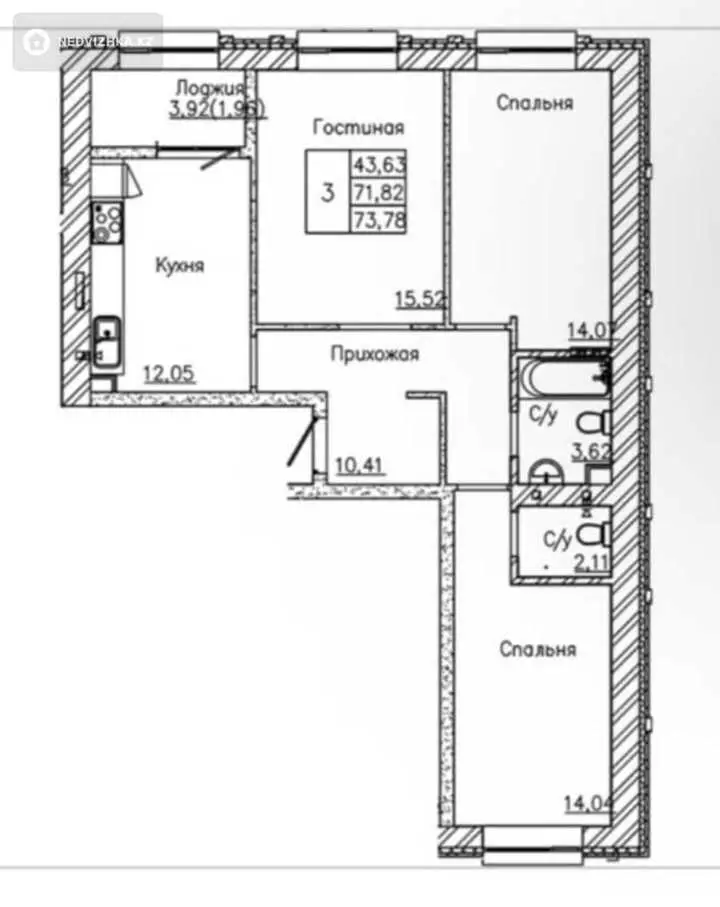 3-комнатная квартира, этаж 5 из 9, 80 м², фотография 2