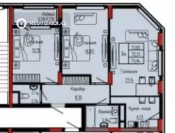 3-бөлмелі пәтер, қабат 7 барлық қабат саны 9, 74 м², 2-нобай