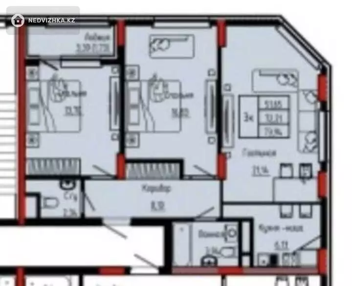 3-комнатная квартира, этаж 7 из 9, 74 м², фотография 2