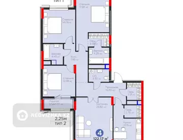 4-комнатная квартира, этаж 7 из 12, 122 м², миниатюра 1