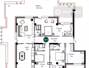 5-комнатная квартира, этаж 4 из 4, 168 м², миниатюра 3