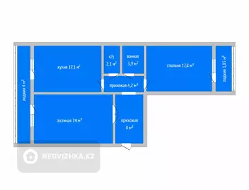 2-комнатная квартира, этаж 2 из 9, 82 м²