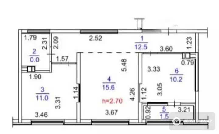 2-комнатная квартира, этаж 4 из 6, 55 м²