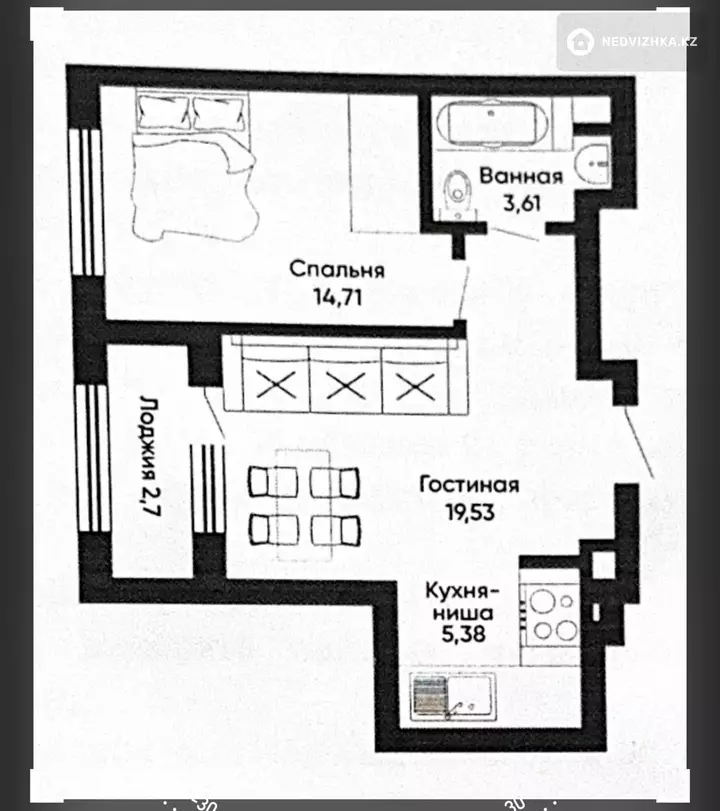 2-комнатная квартира, этаж 6 из 12, 47 м²