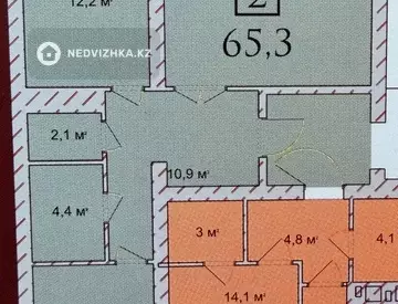 2-комнатная квартира, этаж 3 из 9, 65 м²