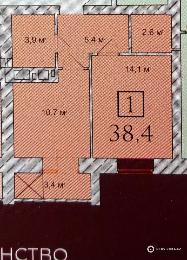 1-комнатная квартира, этаж 2 из 9, 384 м², фотография 2