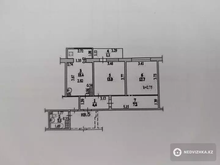 2-комнатная квартира, этаж 1 из 5, 55 м², фотография 5