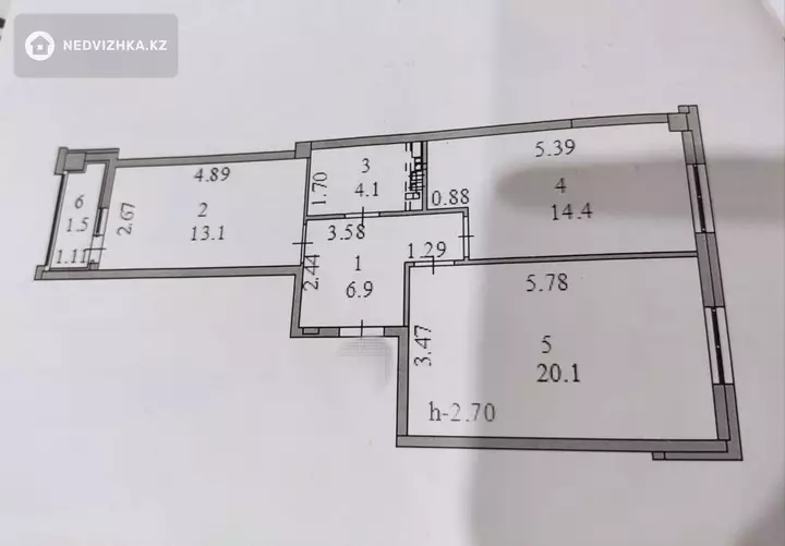 2-комнатная квартира, этаж 3 из 9, 60 м²