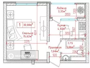 1-комнатная квартира, этаж 7 из 9, 30 м², миниатюра 2