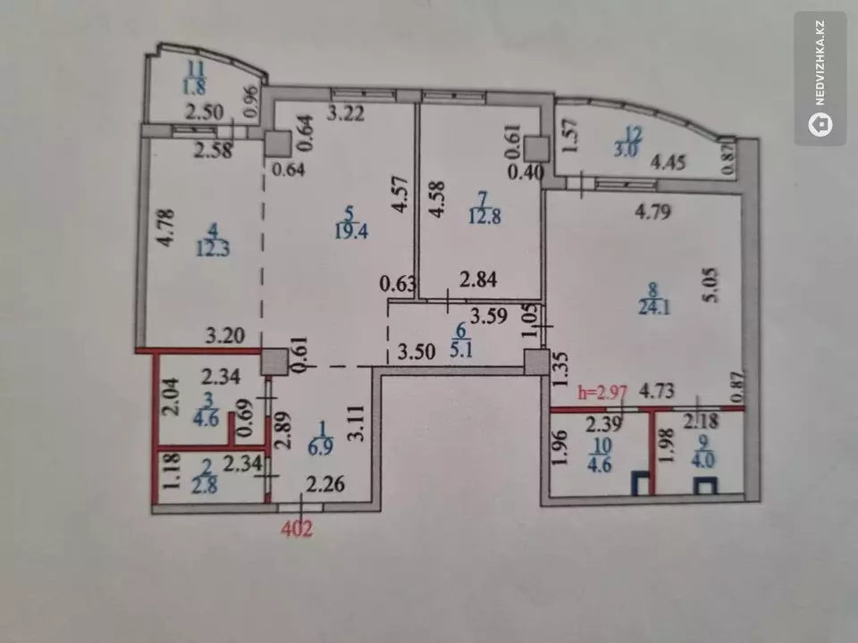 3-бөлмелі пәтер, қабат 7 барлық қабат саны 18, 101 м²