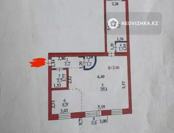 2-бөлмелі пәтер, қабат 3 барлық қабат саны 5, 56 м², 1-нобай