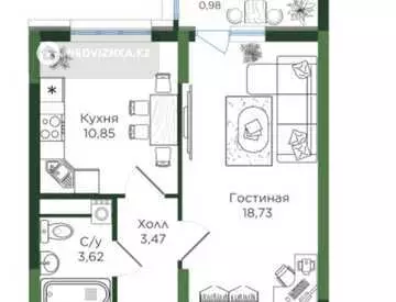 1-комнатная квартира, этаж 2 из 9, 39 м², миниатюра 1