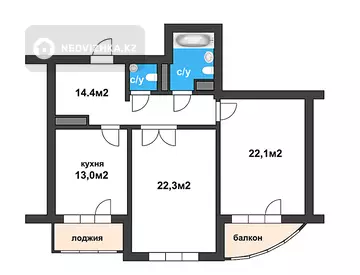 2-бөлмелі пәтер, қабат 4 барлық қабат саны 16, 81 м², 6-нобай