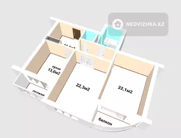 2-бөлмелі пәтер, қабат 4 барлық қабат саны 16, 81 м², 7-нобай