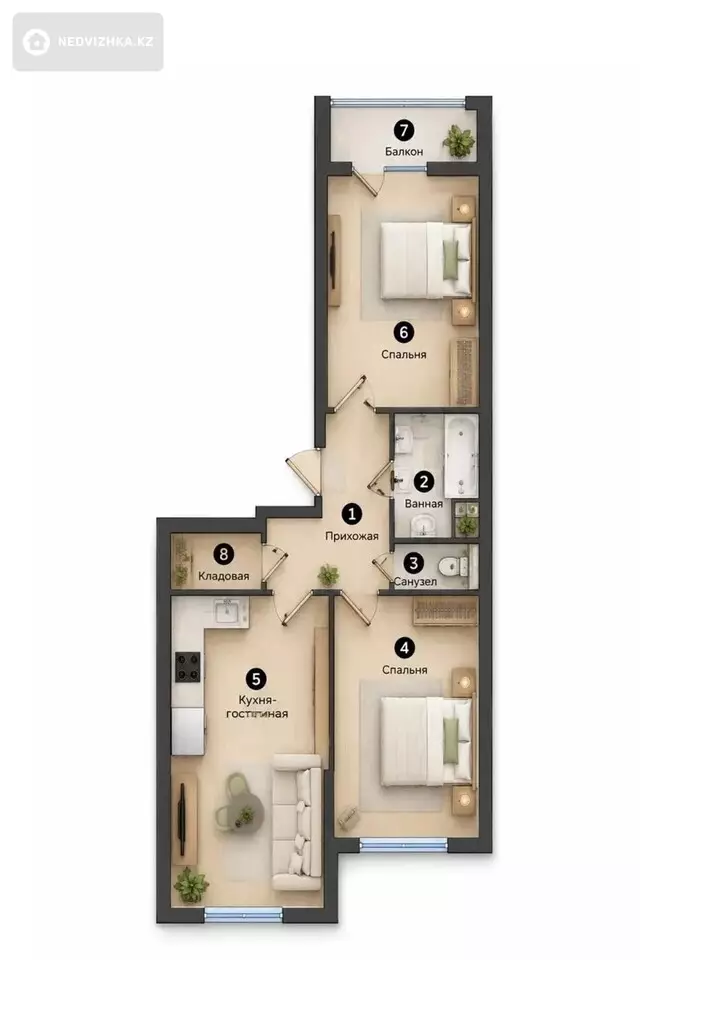 72.6 м², 3-комнатная квартира, этаж 5 из 7, 73 м², изображение - 1