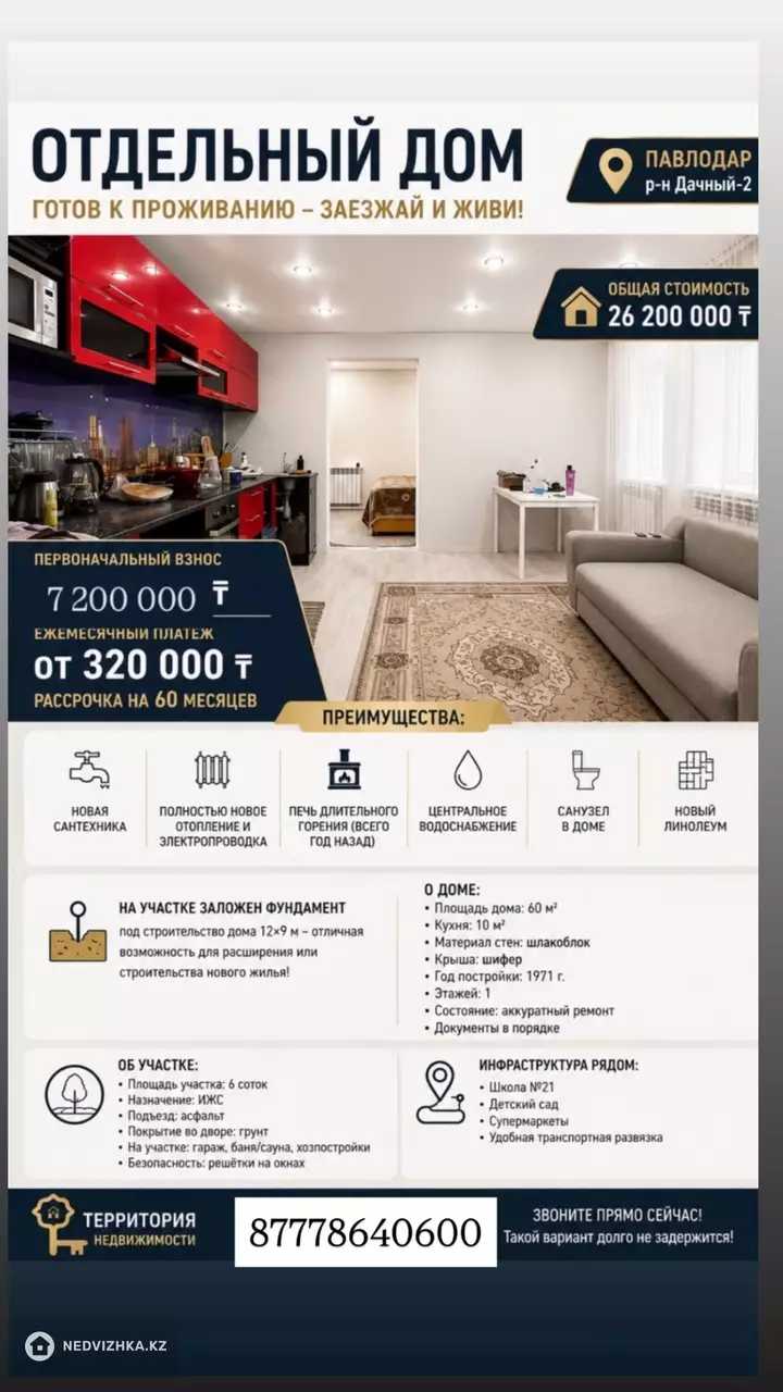 3-комнатный дом, 6 соток, 60 м², фотография 3