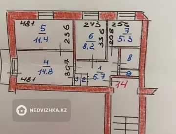 3-комнатная квартира, этаж 4 из 5, 50 м²