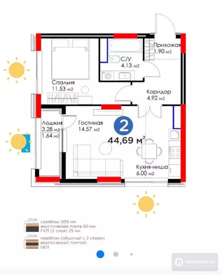 2-комнатная квартира, этаж 14 из 17, 44 м²