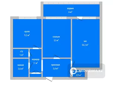 2-комнатная квартира, этаж 8 из 9, 52 м²