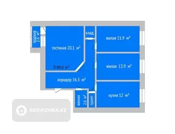 3-комнатная квартира, этаж 3 из 5, 81 м², миниатюра 2