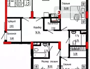 4-комнатная квартира, этаж 2 из 9, 123 м², миниатюра 1
