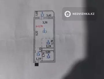 1-бөлмелі пәтер, қабат 5 барлық қабат саны 5, 26 м², 3-нобай