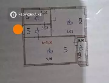 1-бөлмелі пәтер, қабат 9 барлық қабат саны 9, 41 м², 9-нобай