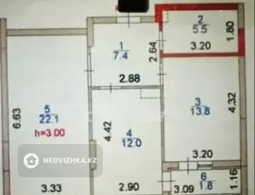 2-бөлмелі пәтер, қабат 8 барлық қабат саны 9, 63 м², 6-нобай