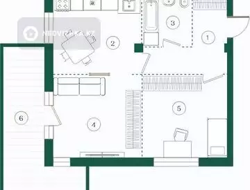2-бөлмелі пәтер, қабат 2 барлық қабат саны 3, 58 м², 3-нобай