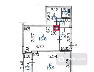 1-бөлмелі пәтер, қабат 7 барлық қабат саны 9, 54 м², 8-нобай