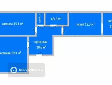 2-комнатная квартира, этаж 3 из 4, 67 м²