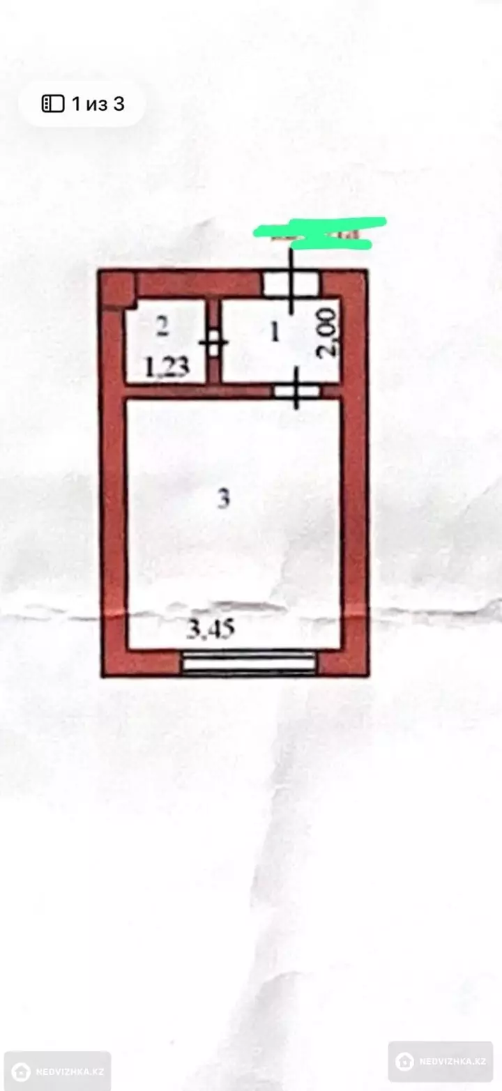 1-бөлмелі пәтер, қабат 2 барлық қабат саны 3, 20 м², 4-фотосурет