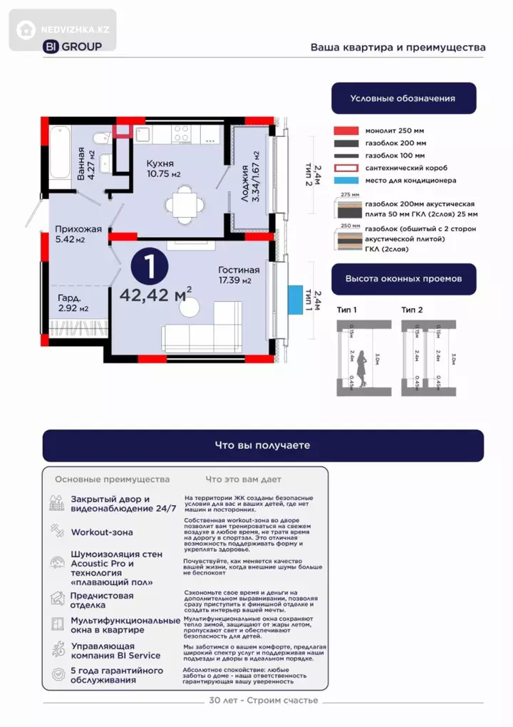 1-комнатная квартира, этаж 7 из 9, 42 м², фотография 4